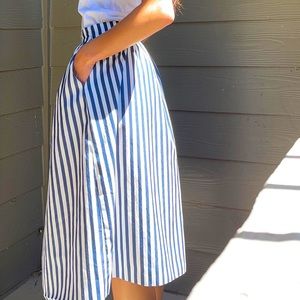 Zara Woman Midi Woman’s Skirt Green and White Striped Large Over The Knee Skirt